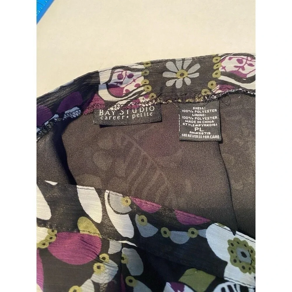 Bay Studio Career Petite Floral Print Skirt - Purple,‎ Black, & White